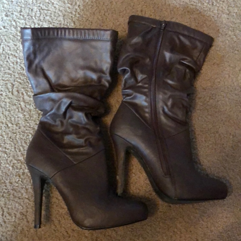Paprika Brown Tall High-heal Boots Full Zip Side